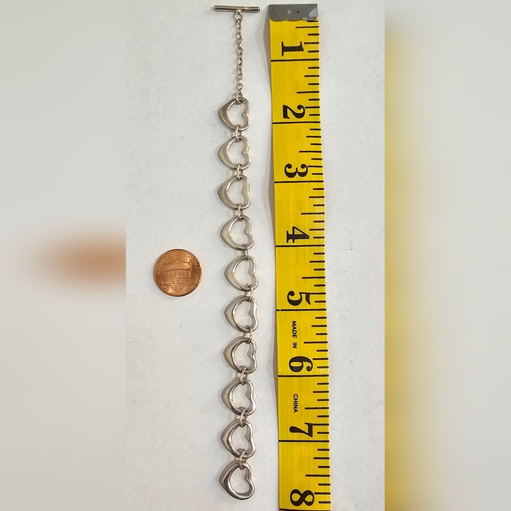 925 Sterling Silver - Vintage Oxidized Open Love Heart Chain Bracelet